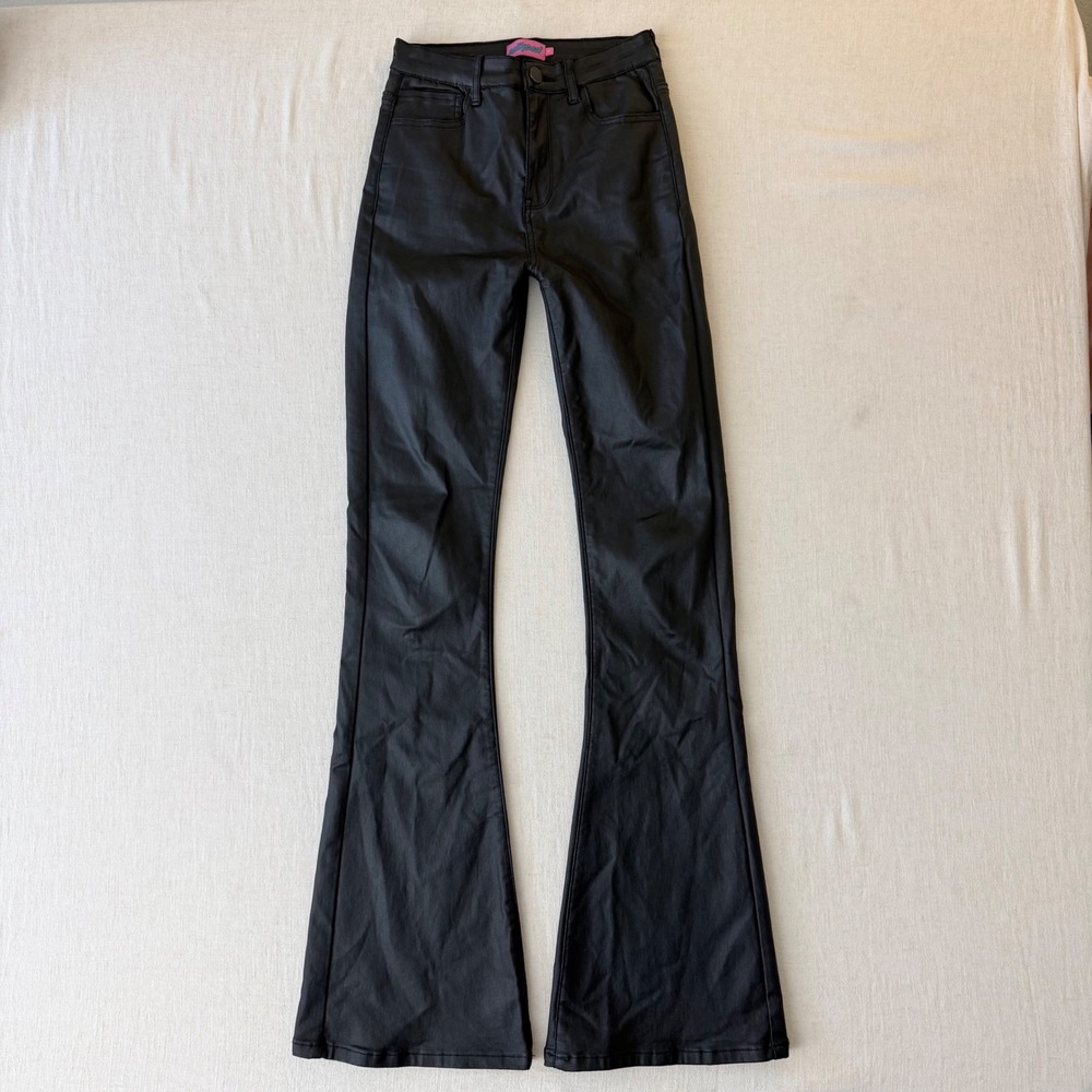 Edikted Luna Faux Leather High Rise Flare Pants Small Black Y2K Edgy